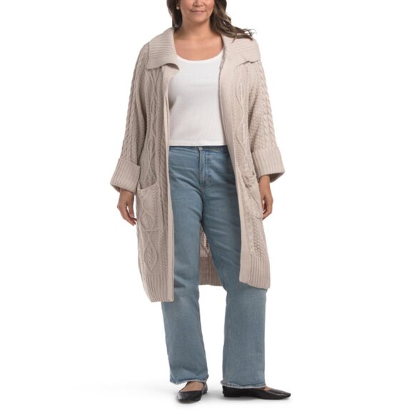 POLAGRAM Light Grey Plus Cable Knit Duster - Picture 1 of 2